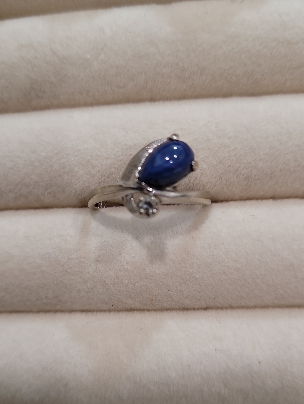 14k Solid White Gold Star Sapphire Diamond Ring Vintage